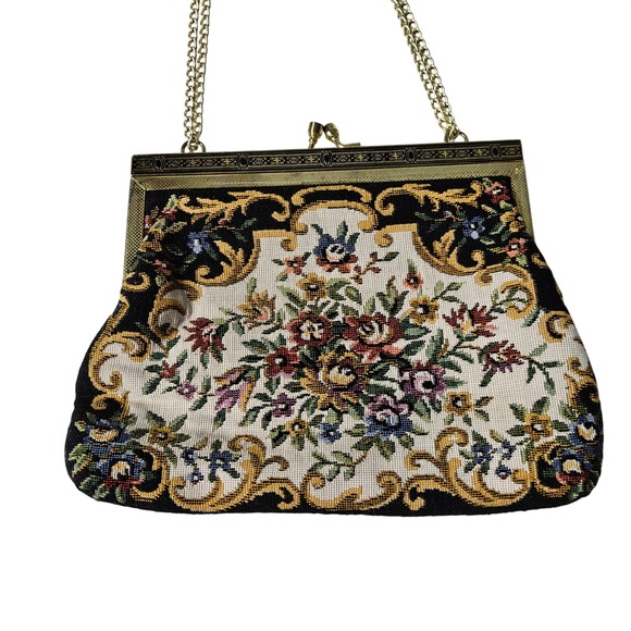 Vintage Floral Tapestry Handbag Gold Chain‎ Purse Evening Bag Made In China - Picture 4 of 10